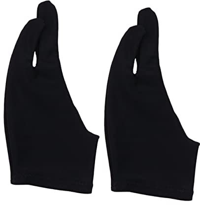 GLEAVI Drawing Gloves Two Fingers Artist's Sketch Glove Curved Palm Design Size l Black Spandex Material Anti-Slip Breathable