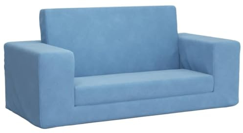 vidaXL Canapé-lit pour Enfants 2 Places Bleu Peluche Douce