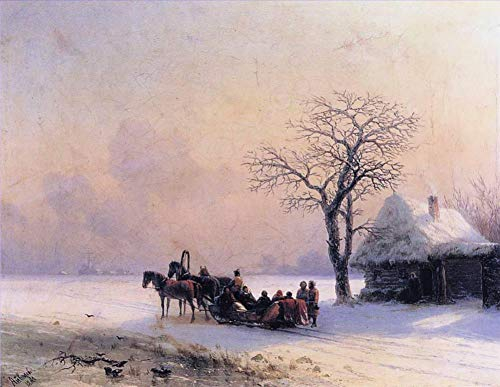 Paintings on Canvas - 9 Famous Art Oil Paintings - winter scene in little russia 1868 snow landscape Ivan Aivazovsky -06, £70-£1500 Hand Painted by Art Academies' Teachers