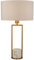 Licht-Erlebnisse Tischleuchte groß 62 cm hoch Marmor Metall Stoff E27 in Gold Weiß Wohnzimmer Tischlampe Schlafzimmer Nachttischlampe