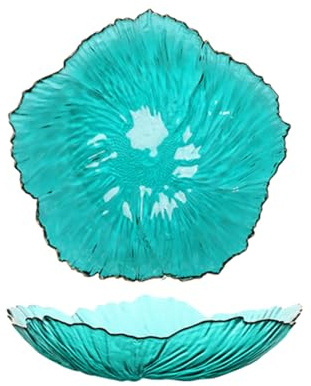 Jarsense Plato de frutas de cristal, plato de cristal en forma de flor, plato de postre para aperitivos, bandeja de servir, plato decorativo para boda, fiesta, oficina, color verde lago