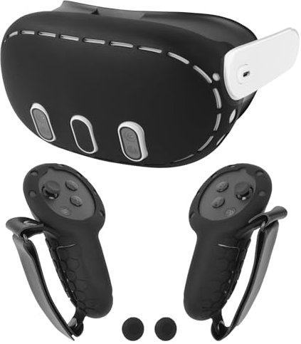 Upgraded Silicone Cover Set Compatible with Meta/Oculus Quest 3 Accessories, VR Headset Shell Protective Cover Skin, Touch Controller Grips Cover with Battery Opening and Knuckle Protector(Black)