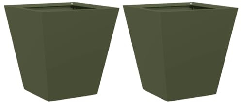 vidaXL Jardinières 2 pcs Vert Olive 30x30x30 cm Acier, jardinière d'extérieur, boîte à Fleurs, boîte de Jardin, jardinière de Patio, boîte à Plantes