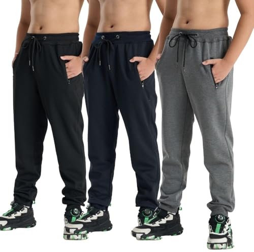 fovdtaa Pantalon de jogging pour garçon, coupe-vent et imperméable, pantalon décontracté confortable, pantalon d'extérieur chaud pour l'automne pour enfants, #3SE gris foncé/noir/bleu marine, 146-152