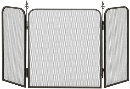 HOMCOM Pare feu cheminée Pliable 3 Panneaux, Pare-étincelles cheminée, Grille de Protection cheminée en Maille de métal avec décor en Forme de flèche 96l x 1,3P x 56H cm, Noir