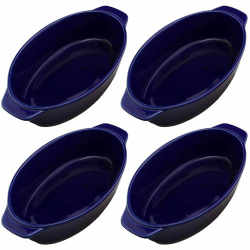 Oval Ceramic Baking Dish Set Of 4 with Handles Oven To Table Ideal for Lasagne/Pie/Casserole/Tapas (5x 12x 22cm/8.5inch) Blue