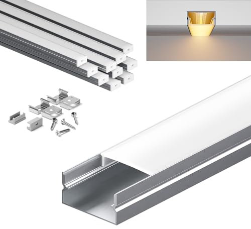 KOSOOM Lot de 10 profilés de bande LED - 2 m - Compatible avec les bandes LED de 5 mm/8 mm/10 mm/12 mm - Profilé de montage de qualité supérieure avec couvercle laiteux