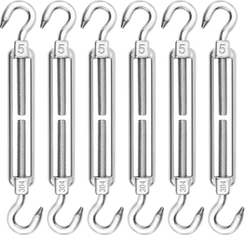 6pcs M5 Tensor Gancho de Acero Inoxidable 304 y Tensor de Hook & Hook, Tensor Cable de Alambre de Tensión de la Cuerda Ajustable, Accesorios para Cuerda Cable Toldos Rope y Tendederos