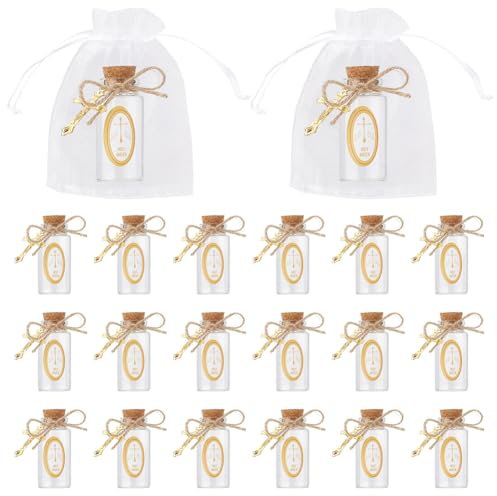 WEBEEDY 30 Sets Glass Holy Water Bottles 25ml/0.8oz Empty Holy Water Containers with Cork Stopper,30 Cross Pendants,30 Organza Bags,Cross Sticker,Rope for Baptism First Communion Easter Church Gift