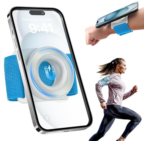 TOPGO Running Phone Holder for iPhone [360° Rotatable & Upgrade Anti-Drop] Magnetic Wrist Phone Holder, Armband Cell Phone Holder Compatible with magsafe iPhone 17 Pro Max and Android - Blue