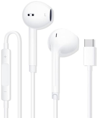 Auriculares USB C, Auriculares Tipo C para Phone 15 16 Pro MAX, Cascos USB-C con Micrófono Control de Volumen Compatible con Samsung Galaxy S23 S24 Ultra S21 FE S20