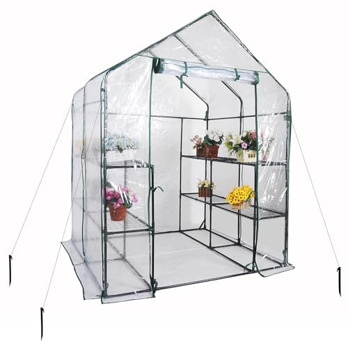 Actiasgear - Walk-In Greenhouse | 8 Shelves, PVC Cover (143 x 143 x 195 cm)