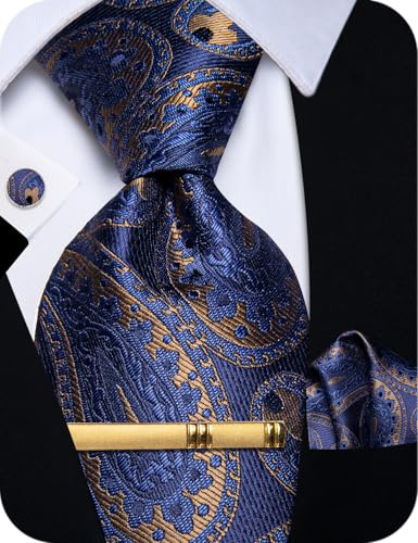 YourTies Seidenkrawatten für Herren, kariert, Paisleymuster, Blumenmuster, Einstecktuch, Manschettenknöpfe, Krawattenklammer, Set, Hochzeit, Party, Business, formell