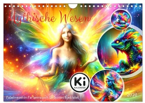 Mythische Wesen - Fabelwesen im Farbenrausch: Ein buntes Spektakel (Wandkalender 2026 DIN A4 quer), CALVENDO Monatskalender: Farbenpracht mythischer Kreaturen (CALVENDO Glaube)