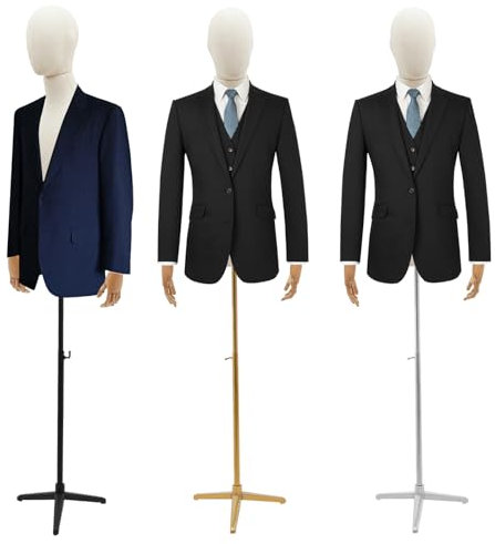 soudesileim M Schneiderpuppe Männlich Verstellbar 134-193cm, max Tragfähigkeit 7.5kg, Männliche Kleiderform mit Drehbare Hände, Flexible Finger und Simulationskopf, Kleiderpuppe (Leinen+Silber)