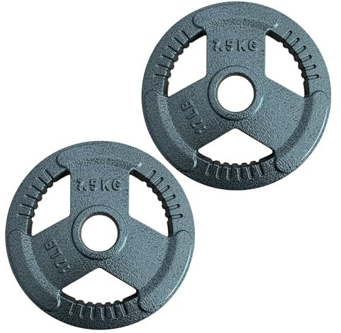 Chase Fitness Olympic Weight Plates, 2-Inch (2) TRI-GRIP Cast Iron, 1.25kg - 25kg (7.5KG X 2)