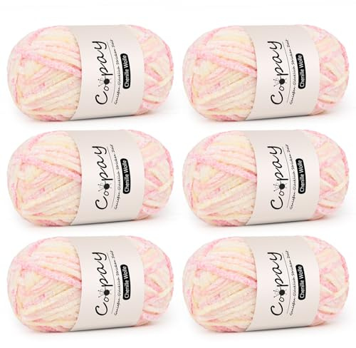 Coopay Chenille Wolle zum Häkeln, 6x100g Weiche Samtig Chenillegarn, Flauschige Dicke Wolle zum Stricken, Warme Plüschwolle Häkelgarn für Decken, Schals, Mützen - Pfirsich