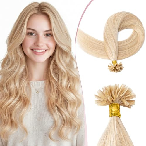 SEGO Extensions Echthaar Bondings Haarverlängerung Keratin 100% Human Hair 1g/s 25s Nanoring Haarverlängerung Pre Bonded U Tip 40 cm # 12RP613R