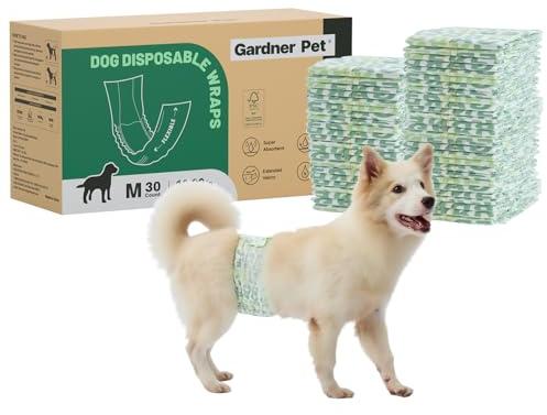 Gardner Pet Pannolini per Cani Maschi, Taglia M, 30 Pezzi | Fascia per Cani Ø 40-50cm, Usa e Getta Super Assorbenti, 6 Strati Anti-Perdita, Indicatore di Umidità