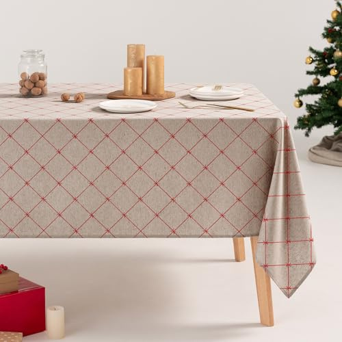 GAMUSI Weihnachtstischdecke, kariert, Leinen, rechteckig, Baumwollstoff, 140 x 200 cm