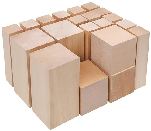 Schnitzholz 20 Stück Lindenholz zum Schnitzen,3 Größen Holz zum Schnitzen | Basteln und Drechseln,Schnitzholz Rohlinge für Handwerk DIY Kinder Erwachsene(10x5x5cm,10x2.5x2.5cm,5x5x5cm)