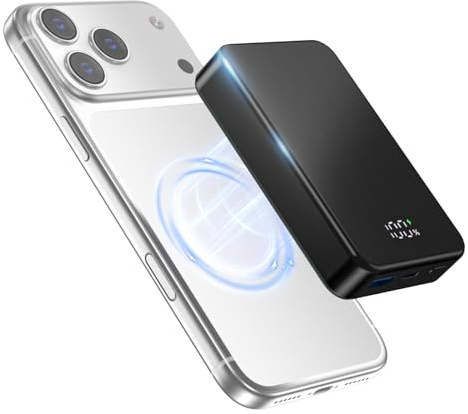 Magnetische Wireless Powerbank 26800mAh Tragbares Ladegerät 20W PD Aluminiumlegierung USB-C Schnellladen Kompatibel mit iPhone 17 Pro Max/16/15/14/13/12 Serie -Schwarz