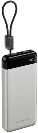 EcoFlow Rapid Powerbank 20000mAh 45W mit 25cm langem integriertem Kabel | PPS, 25cm ausziehbares Kabel, X-Guard Sicherheitstechnologie, 1x USB-C+1x USB-A, für Reisen, iPhone, Galaxy
