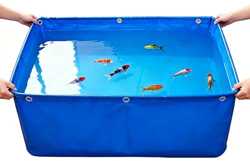 Hamankim Lago Artificiale Pieghevole Piscina Fuori Terra a Tenuta stagna con valvola di Scarico laghetto in Tela di PVC Resistente per l'allevamento di Carpe Koi Serbatoio per l'irrigazione(6x1x1.0m)