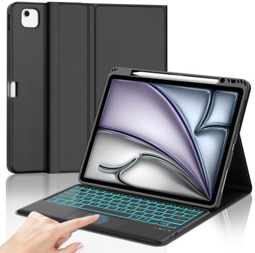 IVEOPPE Funda Teclado para iPad Air 13 Pulgadas M4 2026/M3 2025/M2 2024 | Capa Keyboard Touchpad Bluetooth Retroiluminación Magnético, Español Ñ Desmontable para iPad Pro 12.9 2018-2022, Negro