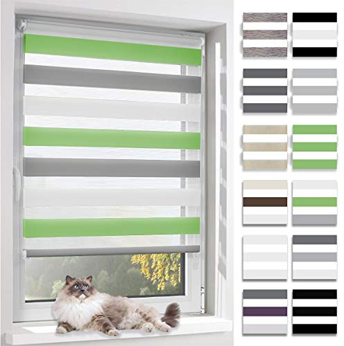 BelleMax Doppelrollo Klemmfix ohne Bohren & mit Bohren, 70x150cm(BxH), Weiß Grau Grün, Duo Rollo, Sonnenschutz lichtdurchlässig Blickdicht, Klemmrollo Fensterrollo, Rollos für Fenster und Tür