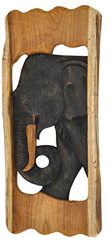 Elefantenbild Wandbild Deko im Kolonialstil Afrika Elefant Unikat Holz Stoßzähne Relief ***alles Einzelstücke***