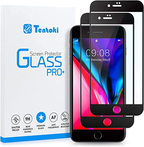 Tentoki iPhone 7 Plus / 8 Plus Screen Protector, [2 Pack] HD Full Coverage Tempered Glass Screen Protector, Edge to Edge Protection Screen Film for iPhone 7/8 Plus - Black