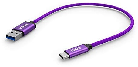 CBUS - Braided Cable USB-A to USB-C Fast Charge for Xiaomi Mi 10/10 Lite/10T/11 Lite and Ultra, POCO F3/M3 Pro/X3 NFC/X3 Pro, Redmi 9/9A/9AT/9C/9T, Redmi Note 8/8 Pro/9/9 Pro/9S/9T. (25cm, Purple)