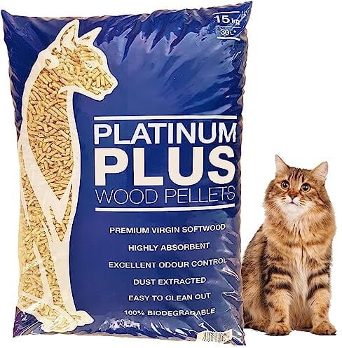 Platinum Plus Cat Litter - Wood Pellet Cats Litter for Kittens & Small Animals - Premium Biodegradable Non Clumping Softwood for House Training 1x 30L Bag Of Wooden Pellets