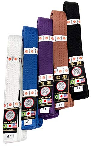 RONIN JIU JITSU BJJ Gi Gürtel - Brasilianischer Jiu Jitsu-Gürtel mit Poly/Baumwolle Stoff - Weiß, Blau, Lila - Perfekt für Training oder Wettkampf (Schwarz, A2)