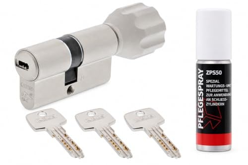 ToniTec Set aus ABUS Zylinderschloss als Knaufzylinder mit Knauf ECK550 mit 3 Schlüssel Größe 35 70K mm + ToniTec Pflegespray