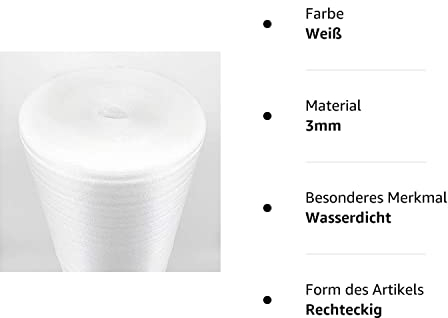 Haus PE-Schaumfolie Trittschalldämmung 2mm/3mm, Weiß, 1,0m x 1,0m, 100m², Für Fußbodenheizung, Dämmung Laminat, Parkett, Boden