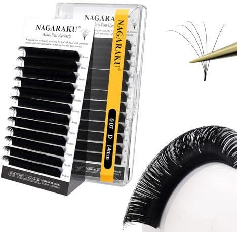 NAGARAKU Auto Fan Lash 2 Layers Volume Eyelash Extensions 0.07 D Curl 14mm Length Natural Professional False Lashes Supplies Cluster 2D 3D 4D 5D 6D 10D Russian Easy Fan Lash