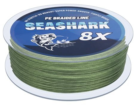 Seashark - Lenza intrecciata per pesca a 8 fili, filo da pesca super resistente, in polietilene, resistente all'abrasione, senza stiramenti, colori multipli da 2,7 kg a 36,3 kg