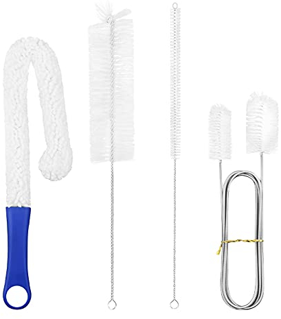 JSONO 4 Pieces Wine Decanter Cleaning Brush Flexible Bottle Scourer with Stainless Steel Decanter Cleaning Balls Multi-Function Household Cleaning Straw Brush Tools for Goblets/Champagne Flutes/Cups