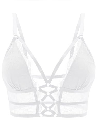 Buitifo Damen Sexy BH Wimpern Camisol Spitzen Bralette Crop Top Weste Unterwäsche(White,XL)