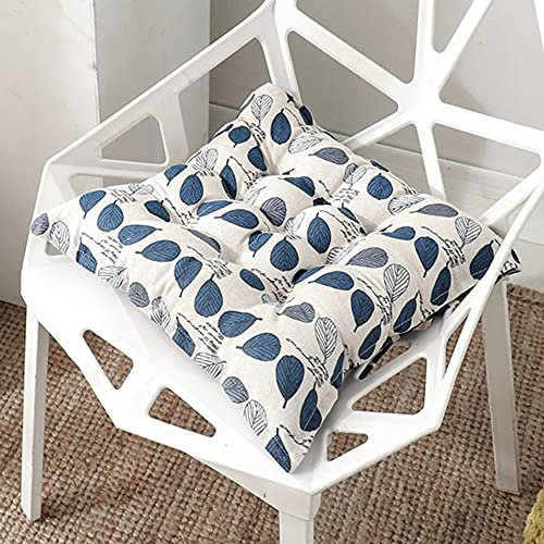 Stuhlkissen mit Bändern 2er Set, Chickw1 Nordischer Stil Sitzkissen Gefüllt Dekokissen Zierkissen Gartenkissen für Gartenstuhl, Küche oder Esszimmerstuhl Indoor Outdoor (Blaue Blätter,40x40cm)