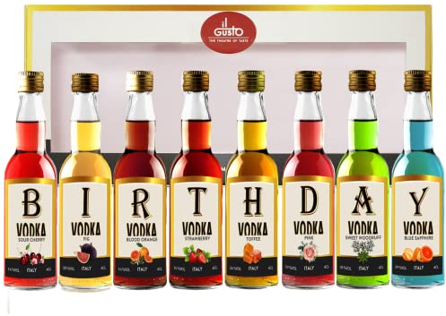 Premium Miniature Flavoured Vodka Tasting Gift | Birthday Printed Selection Box | 40ml Each (Pack Of 8)