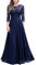 MIUSOL Women's Retro Floral Lace 3/4 Sleeve Wedding Bridesmaid Maxi Dress (Small, Navy Blue)