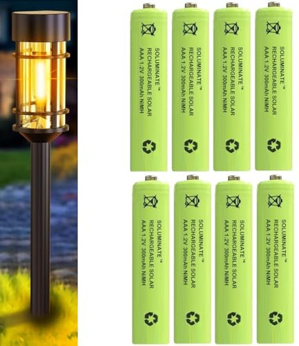 Soluminate Solar Light Batteries Size AAA (300mAh) 1.2V Rechargeable NiMH for garden solar lights (8-Pack)