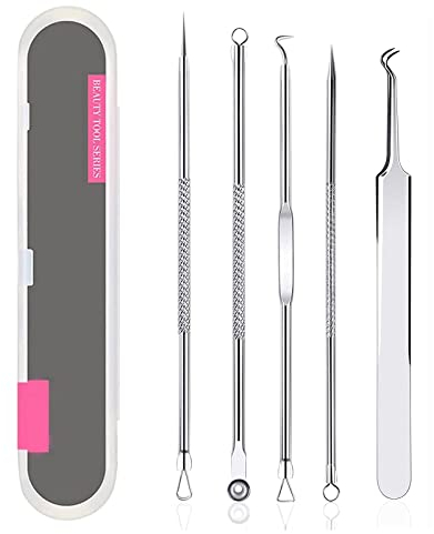 lumcov Rimozione Punti Neri Naso Leva Comedoni,5 Pezzi Punti Neri strumenti Rimozione,Estrattore di Acne,Utensile di Rimozione di Acne,Punti Bianchi,Brufoli Zit Incarniti,Adatto A Uomini E Donne