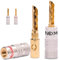NEXMEX Hohl Bananenstecker 4mm - 4 Stück Stecker als Set - Hohl Steckverbinder 24K vergoldet Hohlbananas für Lautsprecherkabel - HiFi Lautsprecheranschluss