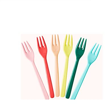 6 bunte Kuchengabeln aus Melamin, 14 cm