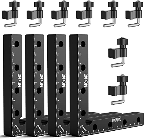 Preciva Morsetto quadrato di posizionamento ad angolo retto a 90 gradi, morsetto ad angolo retto in lega di alluminio, strumenti professionali per la lavorazione del legno, cassetti, 4 set (14 cm)