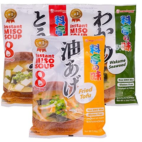 WaNaHong Marukome Instant Japanese Miso Soup Assorted Mix Package (24 servings) | TOFU, WAKAME, ABURAAGE FRIED TOFU